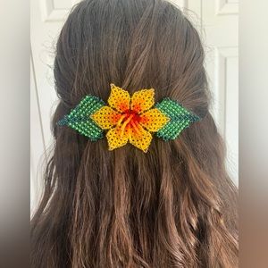Vibrant Yellow Beaded Flower Hair Clip - Floral Boho Hair Accessories